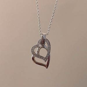 Sterling Silver double CZ heart pendant